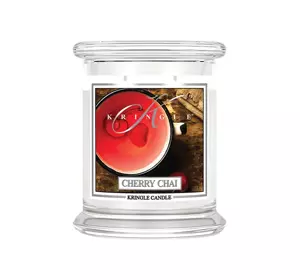 KRINGLE CANDLE DUFTKERZE MITTLERES GLAS MIT 2 DOCHTEN CHERRY CHAI 411G