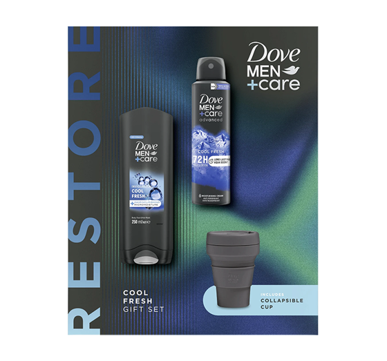 DOVE MEN+ CARE RESTORE COOL FRESH SET GEL + ANTITRANSPIRANT SPRAY + BECHER