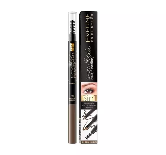 EVELINE BROW STYLER MULTIFUNCTION 3IN1 AUGENBRAUENSTIFT 01 MEDIUM BROWN