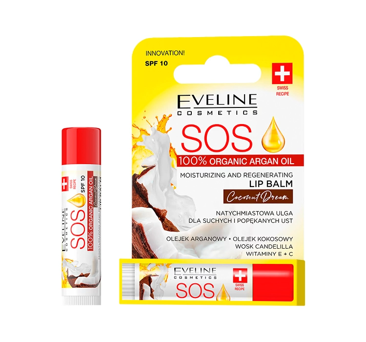 EVELINE SOS ARGAN OIL NÄHREND-REGENERIERENDER LIPPENBALSAM SPF10 COCONUT DREAM