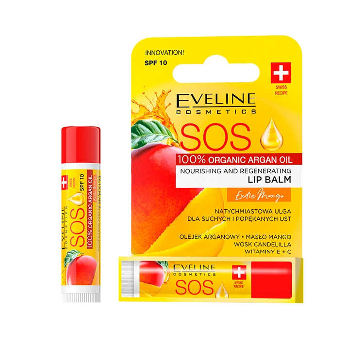 EVELINE SOS ARGAN OIL NÄHREND-REGENERIERENDER LIPPENBALSAM SPF10 EXOTIC MANGO