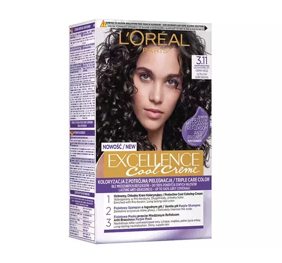 LOREAL EXCELLENCE COOL CREME HAARFARBE 3.11 ULTRA-ASCHE DUNKELBRAUN