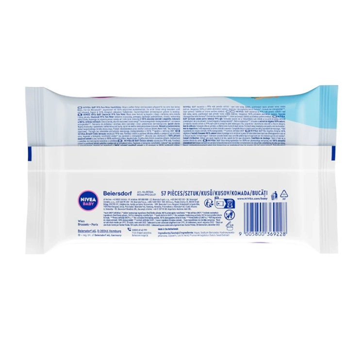 NIVEA BABY 99% PURE WATER FEUCHTTÜCHER FÜR KINDER BIOABBAUBAR 57 STÜCK