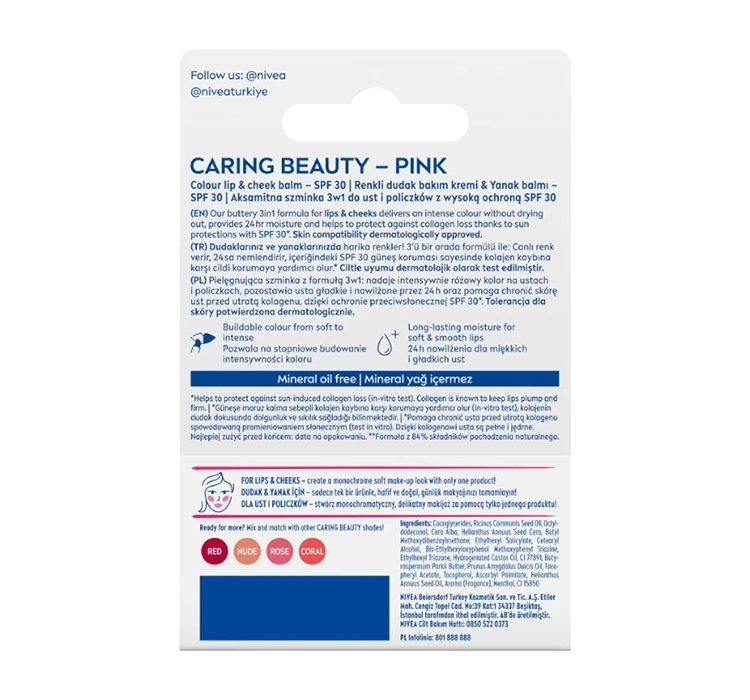 NIVEA CARING BEAUTY LIPPEN- UND WANGENSTIFT 3IN1 PINK 4,8G