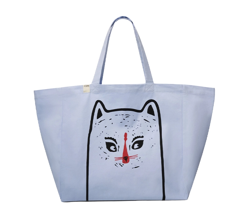 YOPE BAUMWOLLTASCHE MIT KATZE BLAU GROSS