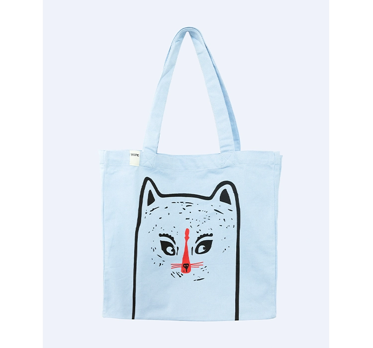 YOPE BAUMWOLLTASCHE MIT KATZE BLAU GROSS