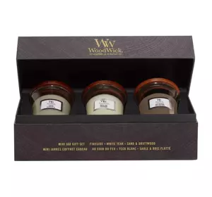 WOODWICK GESCHENKSET DUFTKERZEN FIRESIDE + WHITE TEAK + SAND & DRIFTWOOD 3x85G