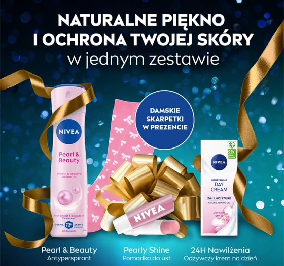 Kliknij na zdjęcie, aby je powiększyć NIVEA Pearly Dreams Geschenkset für Frauen mit Kosmetik und Socken