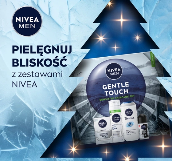 Kliknij na zdjęcie, aby je powiększyć NIVEA MEN Gentle Touch Geschenkset für Männer Duschgel + Rasierschaum + After Shave Balsam + Roll-on Antitranspirant