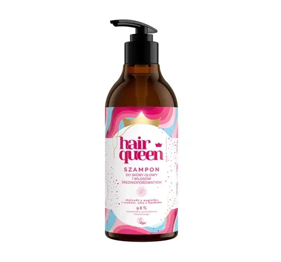 Kliknij na zdjęcie, aby je powiększyć HAIR QUEEN VEGANES SHAMPOO FÜR KOPFHAUT UND MITTELPORÖSE HAARE 400ML