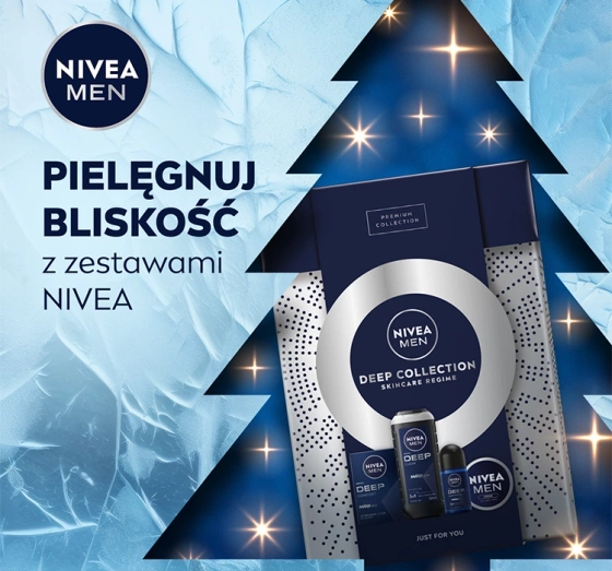 Kliknij na zdjęcie, aby je powiększyć NIVEA MEN Deep Collection After Shave + Creme für Körper und Gesicht + Duschgel + Antitranspirant Roll-on
