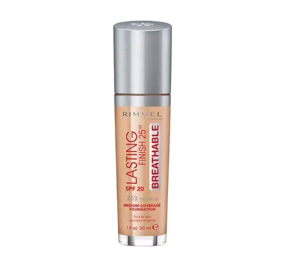 RIMMEL LASTING FINISH 25H BREATHABLE FOUNDATION GRUNDIERUNG 203 TRUE BEIGE