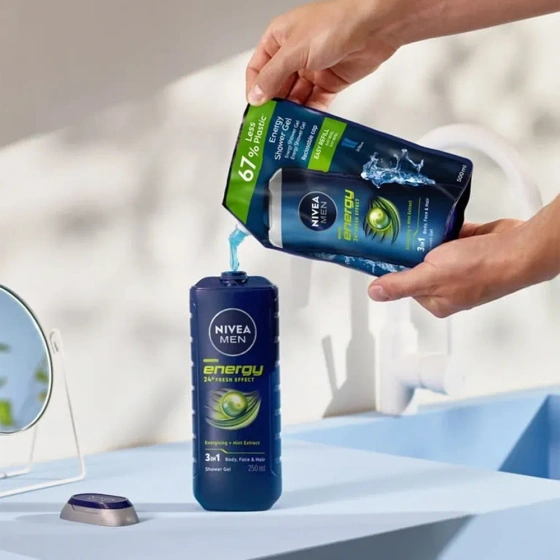 NIVEA MEN Energy 3in1 Duschgel Refill 500 ml