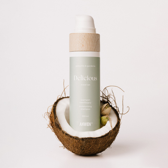 Anwen Delicious Travel Set: Feuchtigkeitsspendendes Haarshampoo Pistachio & Gardenia 100 ml