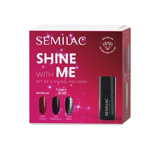 Semilac Shine With Me Hybrid-Set 592 Jelly Cherry 7 ml + 958 Jelly Blackberry 7 ml + 959 Disco Black 7 ml