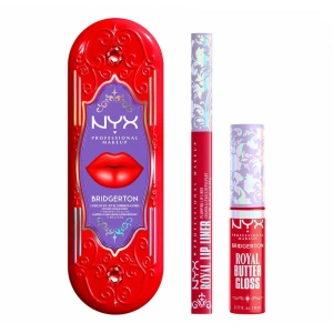 NYX Professional Makeup Bridgerton Royal Treasures Lip Kit 04 Lippen-Make-up-Set Royal Butter Gloss Rouge Romance 8 ml + Royal Lip Liner Flirt Alert 0,33 g