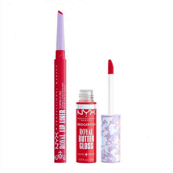 NYX Professional Makeup Bridgerton Royal Treasures Lip Kit 04 Lippen-Make-up-Set Royal Butter Gloss Rouge Romance 8 ml + Royal Lip Liner Flirt Alert 0,33 g