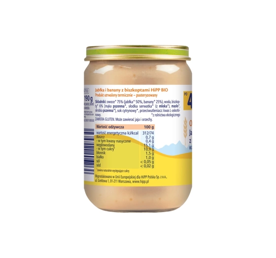 HiPP Bio Gläschen-Dessert nach dem 4. Monat Äpfel und Bananen mit Biskuit 190 g