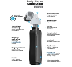Dafi Solid Steel Cold Thermische Filterflasche mit Aktivkohlefilter 0,5 l Schwarz