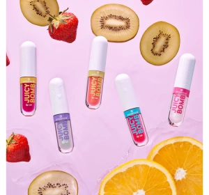 Essence Juicy Bomb Geschenkset mit Lippenölen 01 Coconut Crush 2,4 ml + 02 Strawberry Star 2,4 ml + 03 Mandarin Miracle 2,4 ml + 04 Mint Magic 2,4 ml + 05 Cherry Cheer 2,4 ml