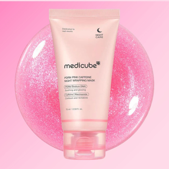 Medicube PDRN Pink Caffeine Night Wrapping Mask – straffende Peel-off-Gesichtsmaske für die Nacht mit Koffein und PDRN, 75 ml