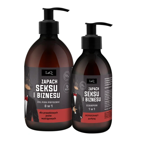 LaQ Doberman Zapach Seksu i Biznesu Geschenkset für Männer Duschgel 8in1 500 ml + Shampoo 300 ml