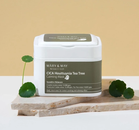 Mary&May; CICA Houttuynia Tea Tree Calming Mask – Set mit beruhigenden Gesichtsmasken, 30 Stück