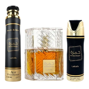 Lattafa Khamrah Eau de Parfum Spray 100 ml + Deospray 200 ml + Raumduft Spray 300 ml