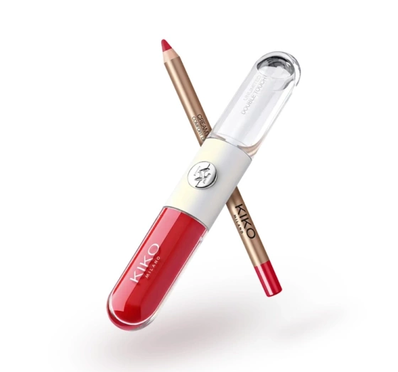 KIKO Milano Snow-Kissed Holiday My Perfect Combo Geschenkset für Lippen-Make-up 03 Lippenstift Unlimited Double Touch 107 6 ml + Lipliner Creamy Colour 13 1,2 g + Kosmetiktasche