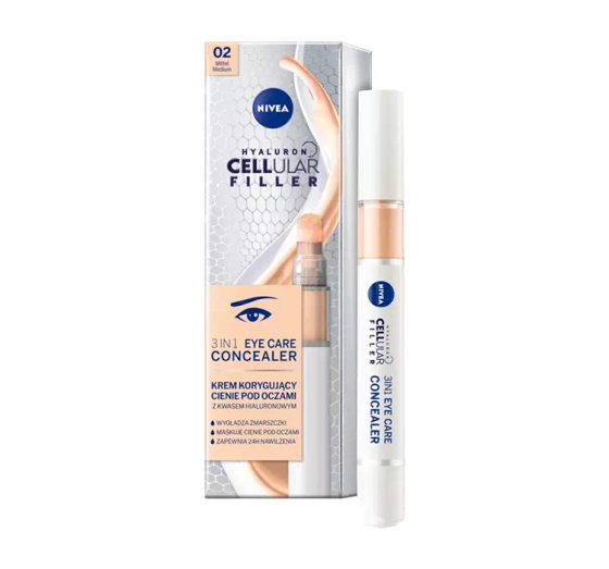 Kliknij na zdjęcie, aby je powiększyć NIVEA CELLULAR HYALURON FILLER 3IN1 CREME ZUR KORREKTUR VON AUGENRINGEN 02 MEDIUM 4ML