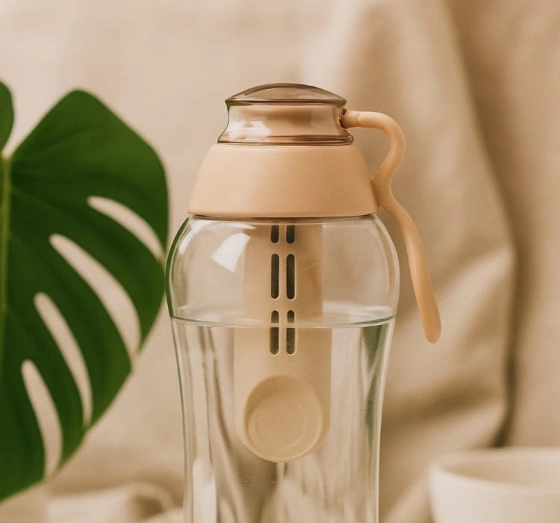 Kliknij na zdjęcie, aby je powiększyć Dafi Soft Wasserflasche mit Aktivkohlefilter 0,5 l Beige