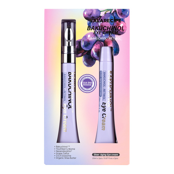 LalaRecipe Bakuchinol Eye Cream – Anti-Falten-Augencreme mit Retinol und Bakuchiol, mit Massagedüse, 2 x 20 ml