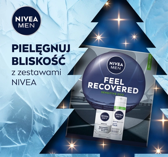 Kliknij na zdjęcie, aby je powiększyć NIVEA MEN Feel Recovered Sensitive Duo Geschenkset für Männer Rasierschaum + Aftershave-Balsam