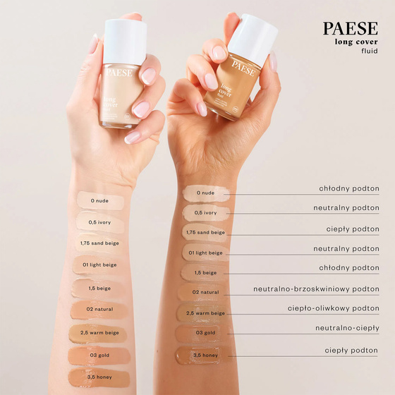 Paese Long Cover Fluid – cremige, deckende Gesichtsgrundierung, neue Formel, 01 Light Beige, 30 ml