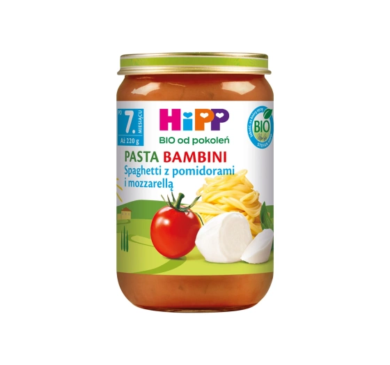 Kliknij na zdjęcie, aby je powiększyć HiPP Bio Menü nach dem 7. Monat Spaghetti mit Tomaten und Mozzarella 220g