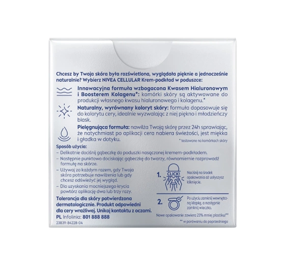 Kliknij na zdjęcie, aby je powiększyć NIVEA HYALURON CELLULAR FILLER KOMPAKT-FOUNDATION SPF15 01 HELL 15G