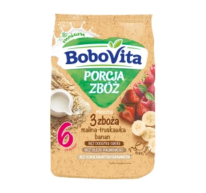 BoboVita Porcja Zbóż Milchbrei 3 Getreide Him- und Erdbeere-Banane 210g