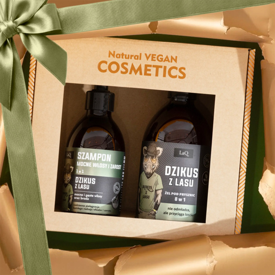Kliknij na zdjęcie, aby je powiększyć LaQ Dzikus z Lasu Geschenkset für Männer Duschgel 8in1 500 ml + Haarshampoo 300 ml