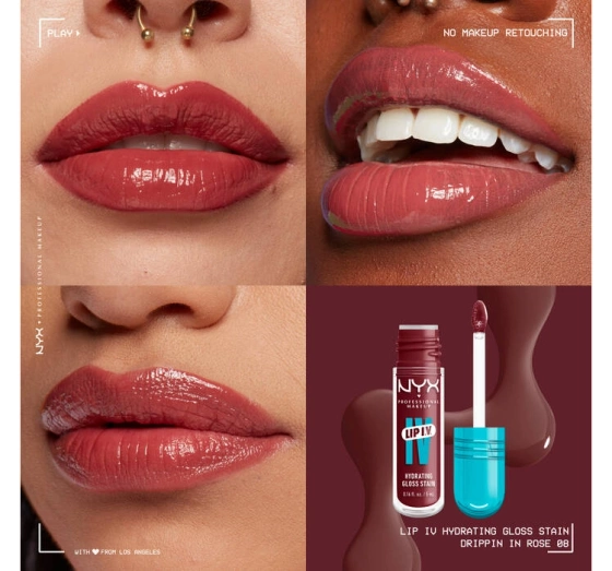 Kliknij na zdjęcie, aby je powiększyć NYX Professional Makeup Lip IV Hydrating Gloss Serum Lip Gloss 08 Drippin' In Rose 5 ml