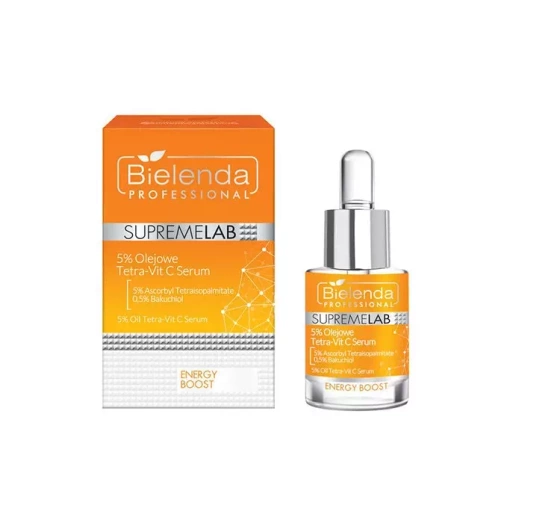 Kliknij na zdjęcie, aby je powiększyć BIELENDA PROFESSIONAL SUPREMELAB ENERGY BOOST 5% TETRA-VIT C ÖLSERUM 15ML