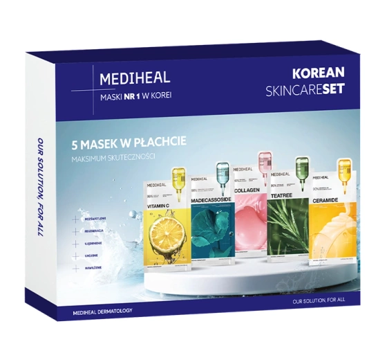 Mediheal Korean Skincare Set Tuchmasken Mediheal Vitamin C 24 ml + Mediheal Madecassoside 24 ml + Mediheal Collagen 24 ml + Mediheal Teatree 24 ml + Mediheal Ceramide 24 ml