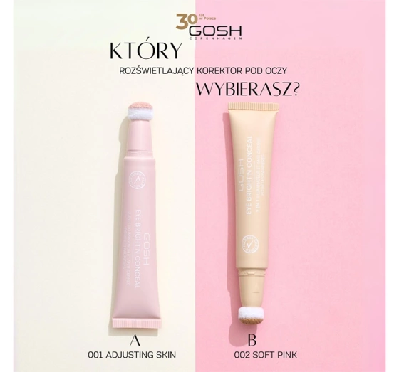 Kliknij na zdjęcie, aby je powiększyć GOSH EYE BRIGHT'N CONCEAL AUFHELLENDER CONCEALER UNTER AUGEN 2IN1 002 SOFT PINK 12ML