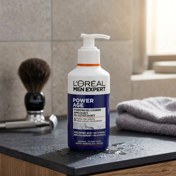 Kliknij na zdjęcie, aby je powiększyć L'Oréal Paris Men Expert Power Age Feuchtigkeitsspendendes Reinigungsgel für normale und trockene Haut 260 ml