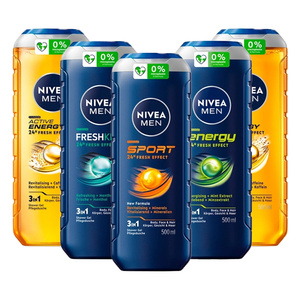 NIVEA MEN Duschgel-Set: 2 x Active Energy 500 ml + Fresh Kick 500 ml + Energy 500 ml + Sport 500 ml