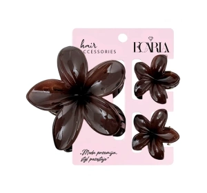 eCarla – Set mit drei blumenförmigen Haarspangen, schokoladenbraun, SP427