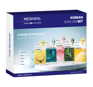 Mediheal Korean Skincare Set Tuchmasken Mediheal Vitamin C 24 ml + Mediheal Madecassoside 24 ml + Mediheal Collagen 24 ml + Mediheal Teatree 24 ml + Mediheal Ceramide 24 ml