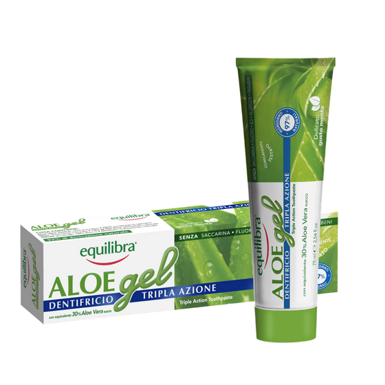 Kliknij na zdjęcie, aby je powiększyć EQUILIBRA ALOE GEL DENTIFRICIO GEL-ZAHNPASTA MIT DREIFACHER WIRKUNG 75ML