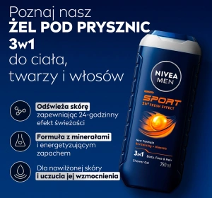 NIVEA MEN Sport 3-in-1-Duschgel für Männer, 250 ml