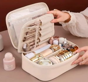 eCarla Kosmetiktasche mit Klappdeckel KS146K, beige