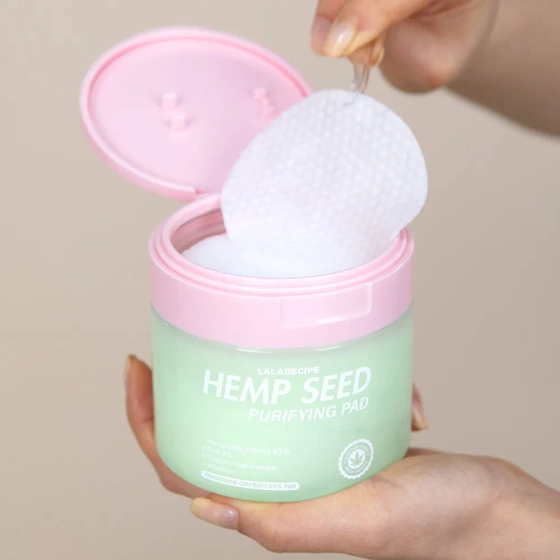 LalaRecipe Hemp Seed Purifying Pad – beruhigende Gesichts-Tonisierungspads, 70 Stück